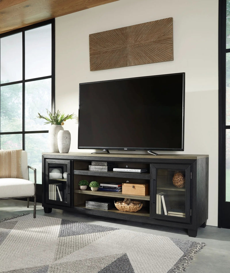 Foyland - XL TV Stand w/Fireplace Option - Black / Brown by Unique Piece Furniture