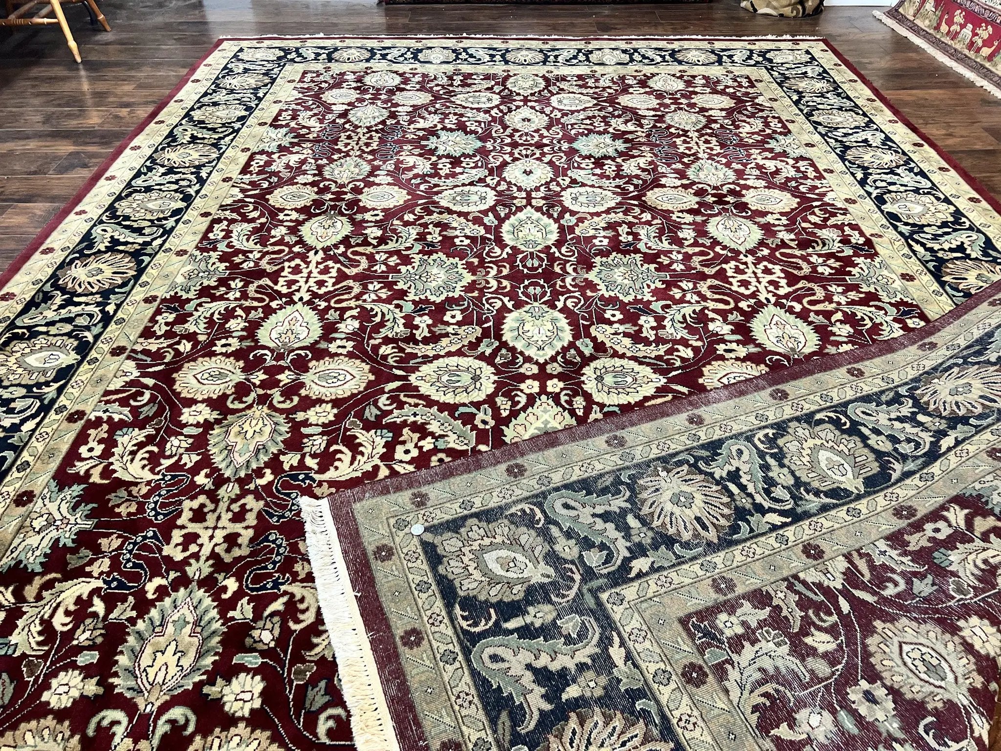 Indo Persian Rug 10x14, Floral Allover, Maroon, Handmade Hand Knotted VIntage Wool Rug, Large Oriental Carpet by Jewel Rugs