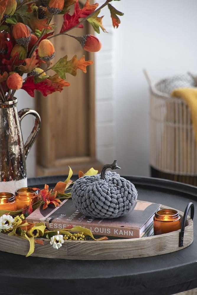 Chenille Weighted Pumpkin Ornament Decor - Harvest Festival Table Accents, photo 16 of 40