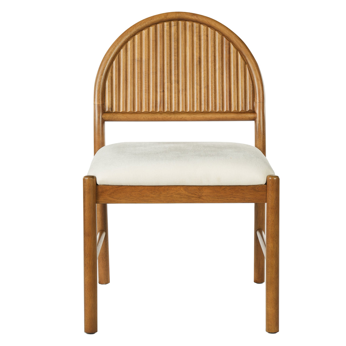 Rubber Wood Dining Chair with Fluted Backrest and Upholstered Seat - Beige, photo 8 of 10