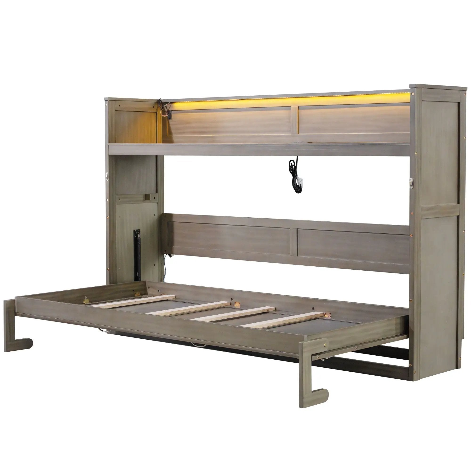 Murphy Bed With Desk, LED Light And USB Charging Station by HouseOfZazla