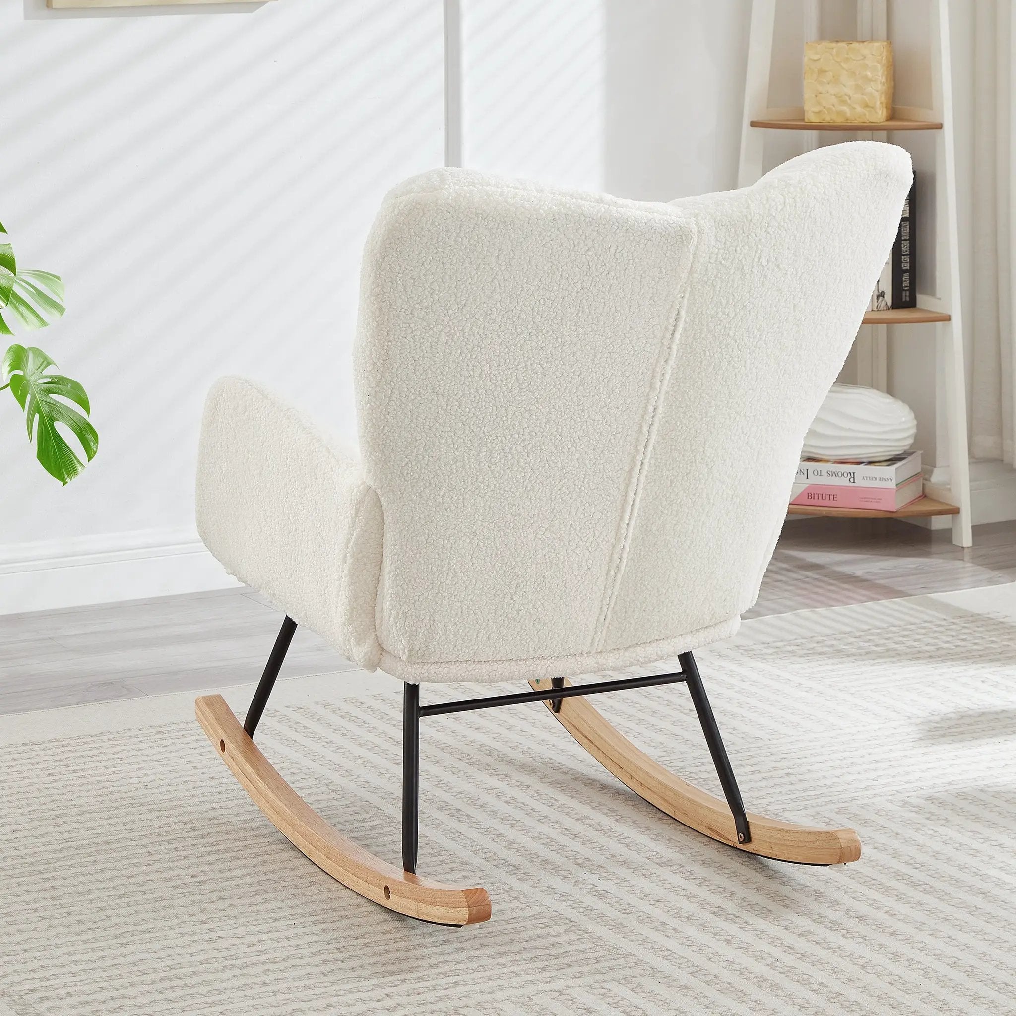 Glider Chair for Living Room Tufted Upholstered Teddy Fabric Rocking Chair by HouseOfZazla