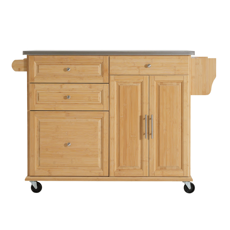Indoor Bamboo Rolling Kitchen Island with Stainless Steel Top by HouseOfZazla
