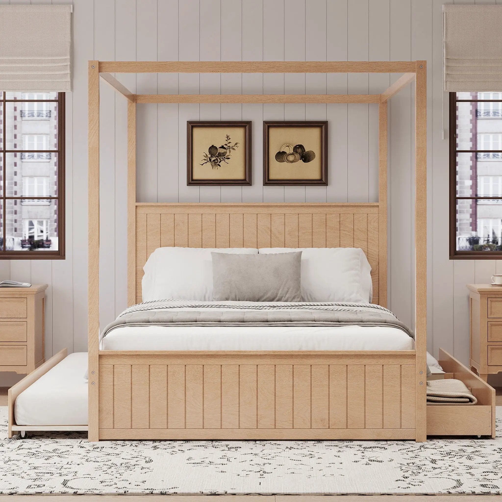 Canopy Platform Bed With Trundle And 3 Storage Drawers by HouseOfZazla