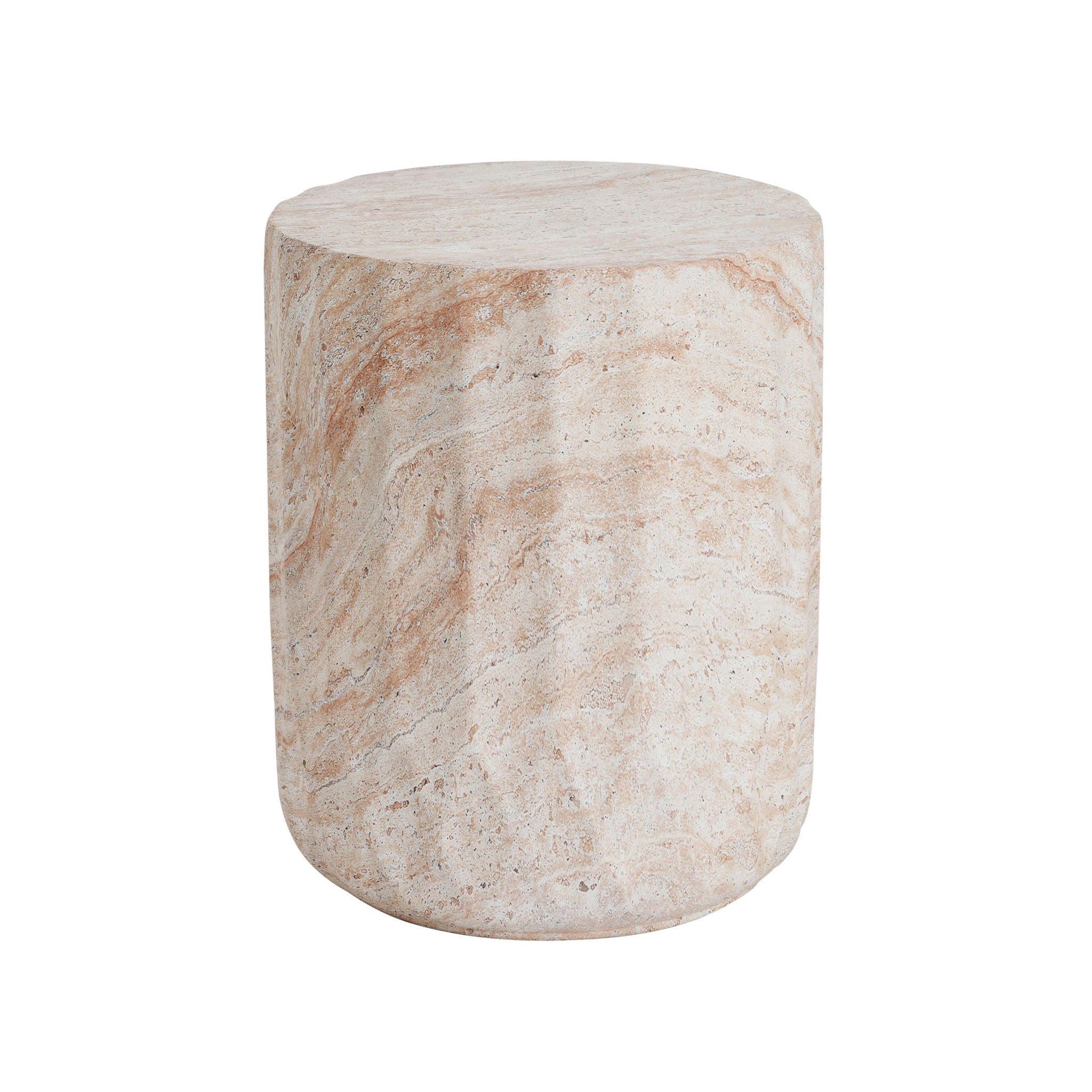Outdoor / Indoor Lightweight Concrete Side Table, Cylinder Travertine Finish Accent Table - Beige by HouseOfZazla