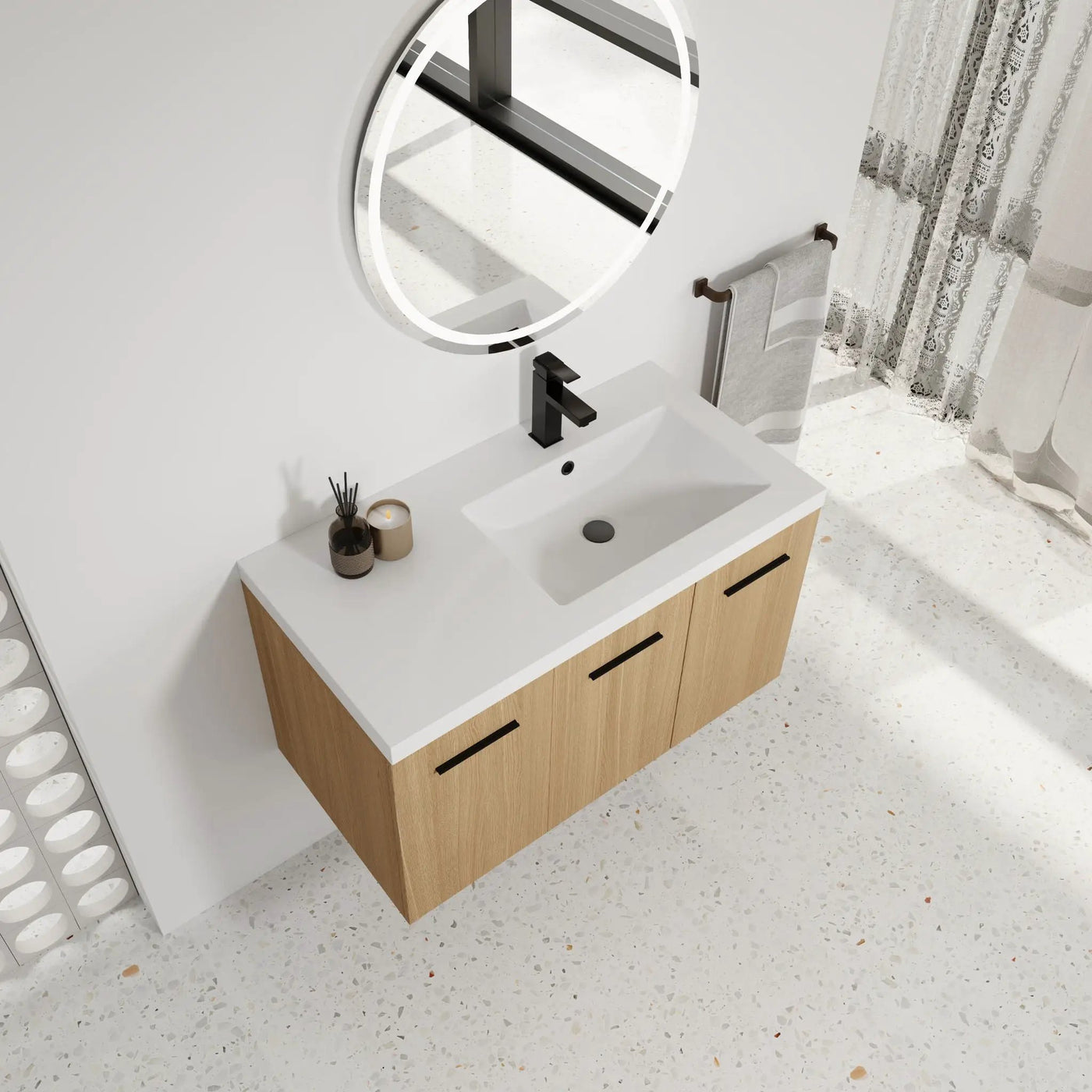 Wall Mounted Floating Bathroom Vanity With Sink, 3 Door Modular Cabinet by Unique Piece Furniture