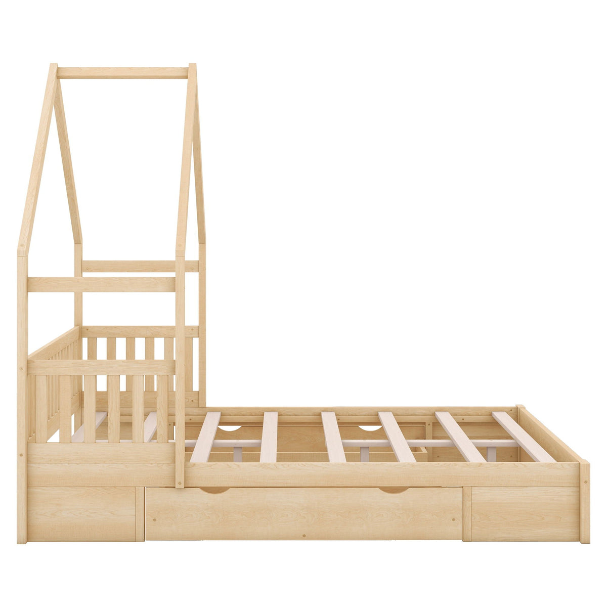 Queen Storage Platform Bed with Guardrail and 2 Drawers - White or Light Brown, photo 7 of 23