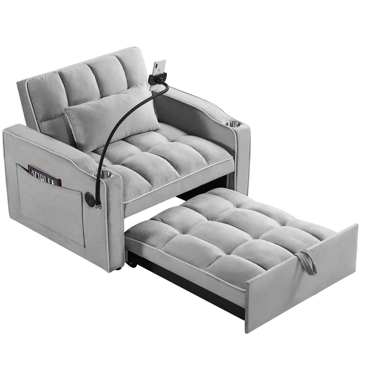 Convertible Sleeper Chair Sofa Bed Adjustable Pull Out Sleeper Chair Bed Multi-Pockets Folding Sofa Bed For Living Room Bedroom Small Space, 3 In 1 Sofa Bed by Unique Piece Furniture