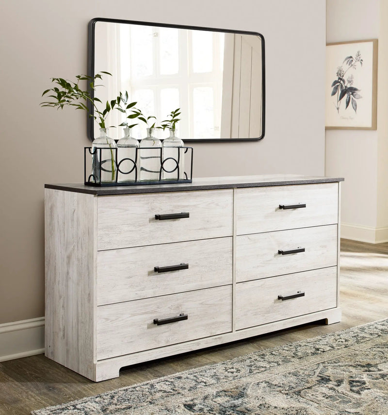 Shawburn - Six Drawer Dresser - Pewter-tone pulls - White / Black / Gray by Unique Piece Furniture