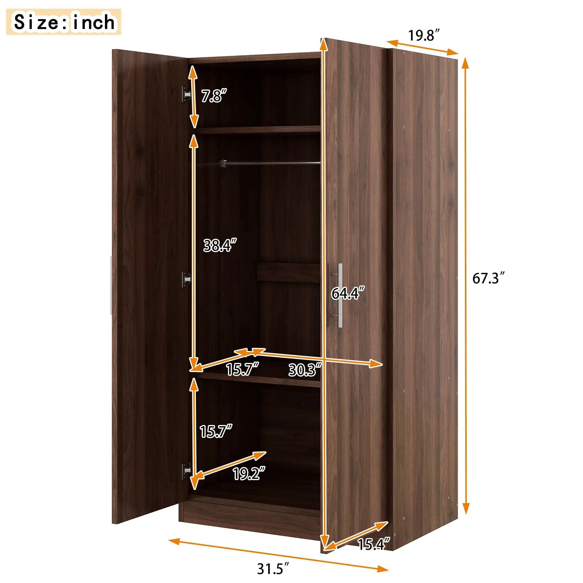 2 Door Wooden Wardrobe Armoire With 3 Storage Shelves - Brown by HouseOfZazla