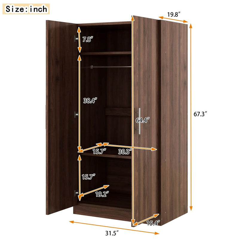 2 Door Wooden Wardrobe Armoire With 3 Storage Shelves - Brown by HouseOfZazla