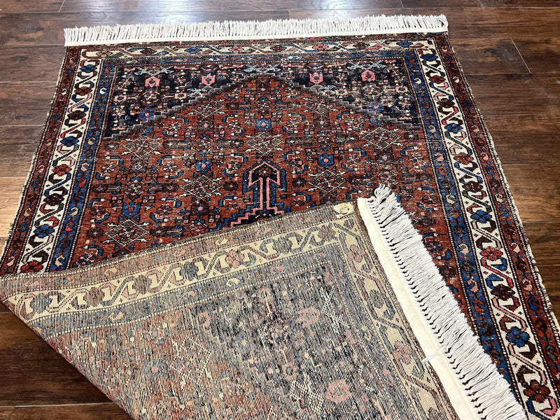 Red Persian Hamadan Rug 4x6, Wool Handmade Antique Carpet, Geometric Medallion Rug, Oriental Rug 4 x 6, Persian Tribal Rug, Hand Knotted Rug by Jewel Rugs