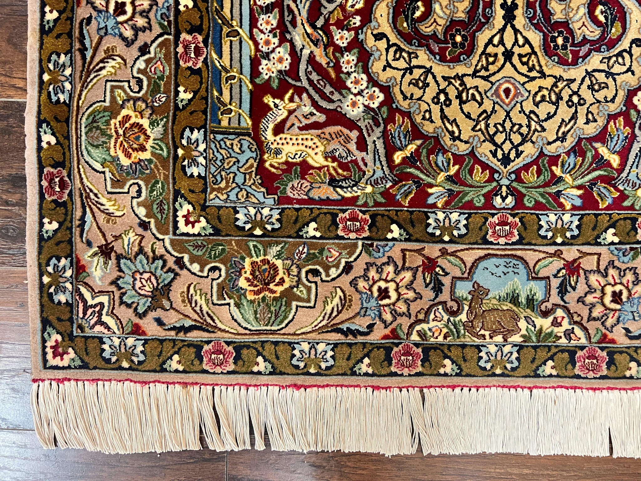 Marvelous Persian Isfahan Rug 3.7 x 5.6, Tree of Life and Animal Pictorials, Handmade Vintage Super Fine 600 KPSI, Kork Wool Silk Highlights, Rare by Jewel Rugs