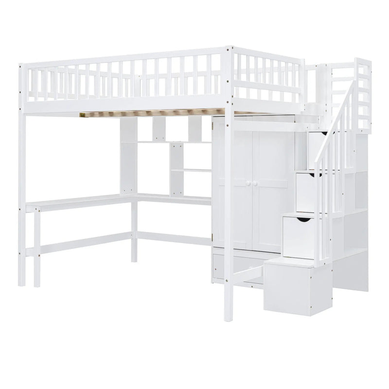 Loft Bed With Bookshelf, Drawers, Desk, And Wardrobe by HouseOfZazla