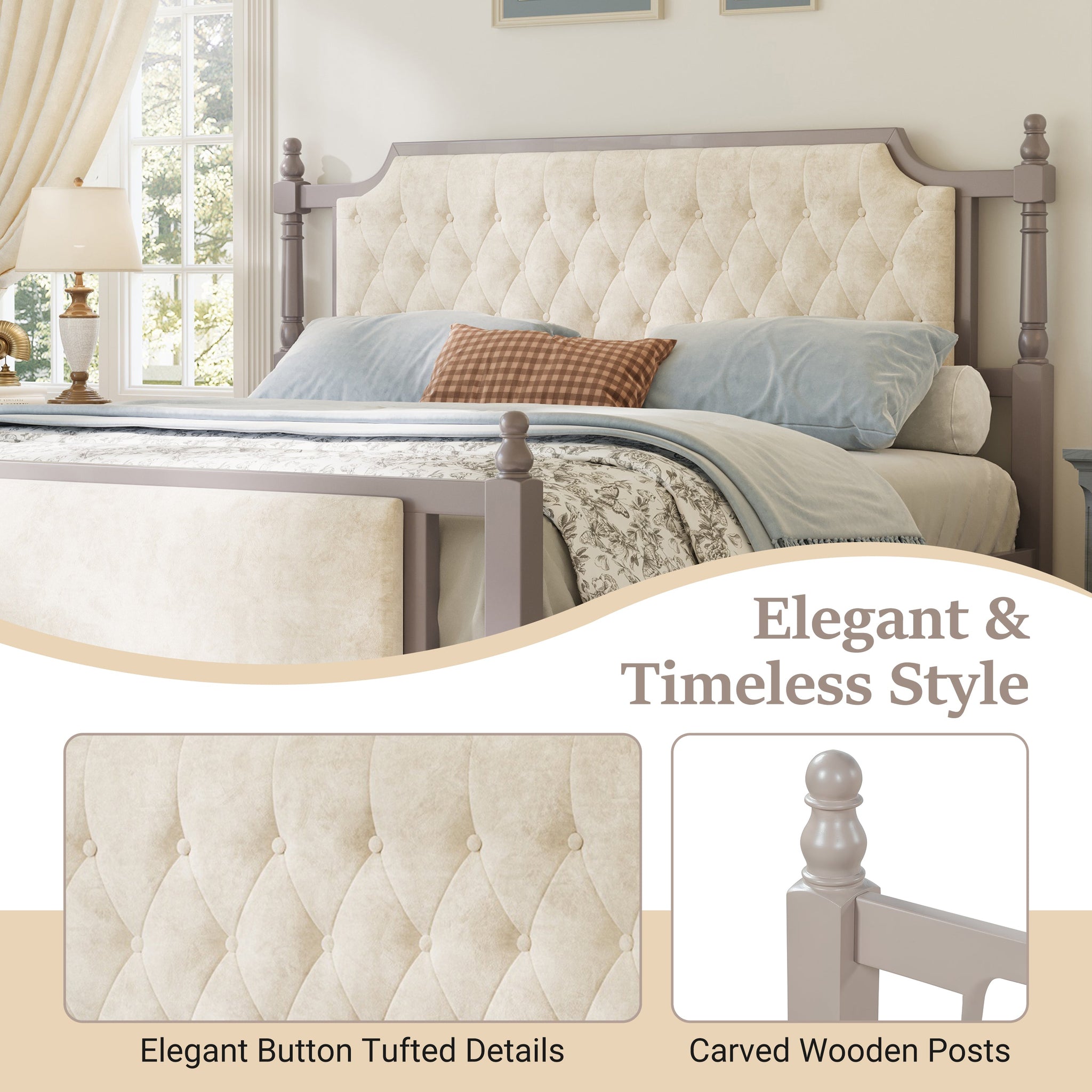 King Size Upholstered Platform Bed with Button Tufted Headboard by HouseOfZazla