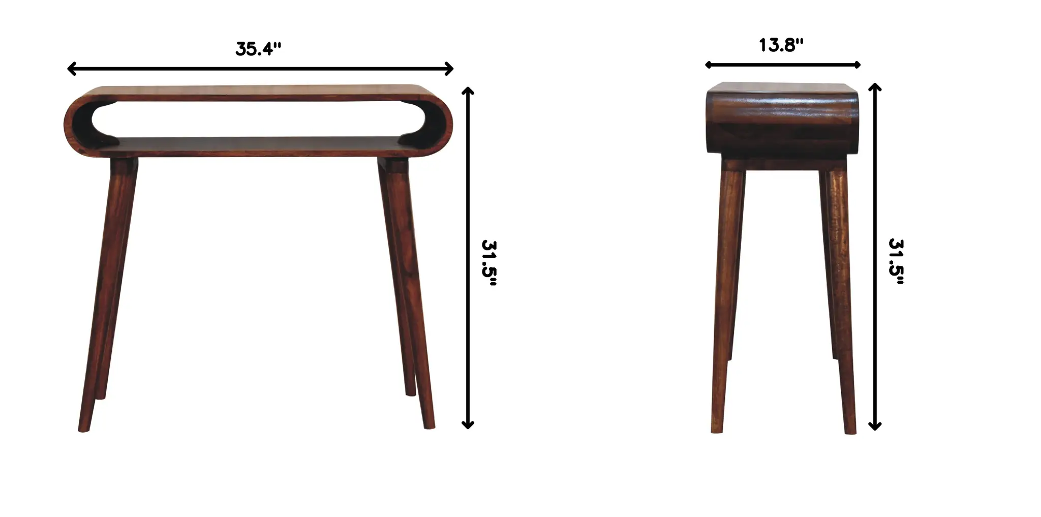 Solid Wood Amaya Nordic Style Console Table, Open Storage, Chestnut by HouseOfZazla