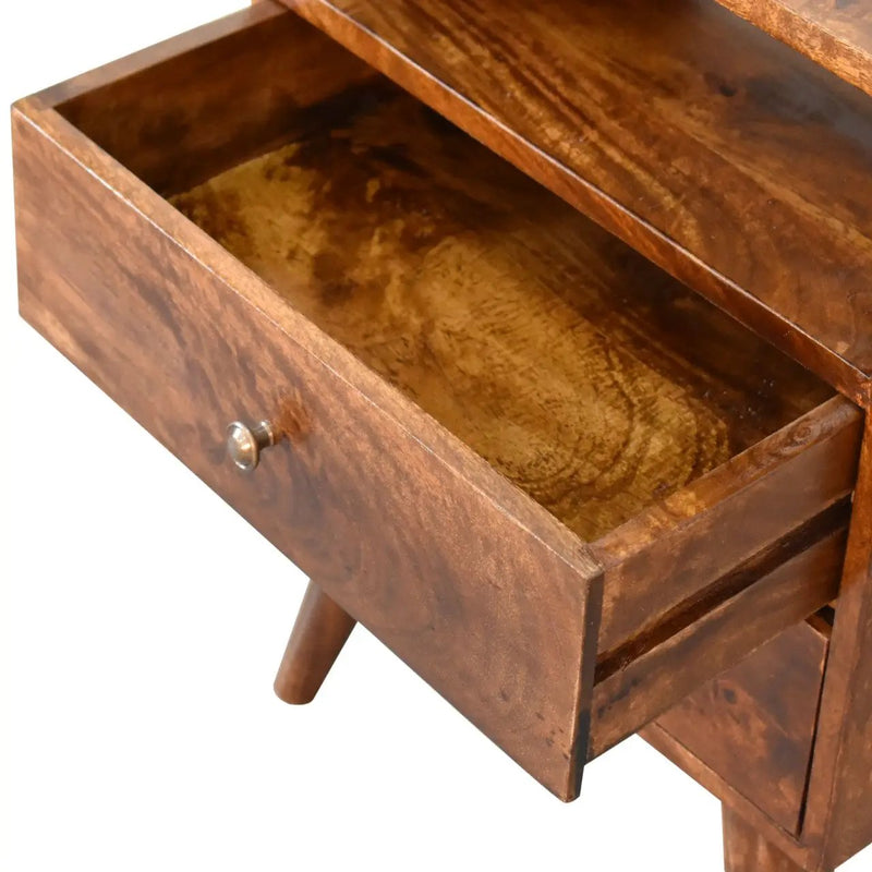 Classic Chestnut Nightstand, 2-Drawers, 1 Open-Slot, Nordic Legs by HouseOfZazla