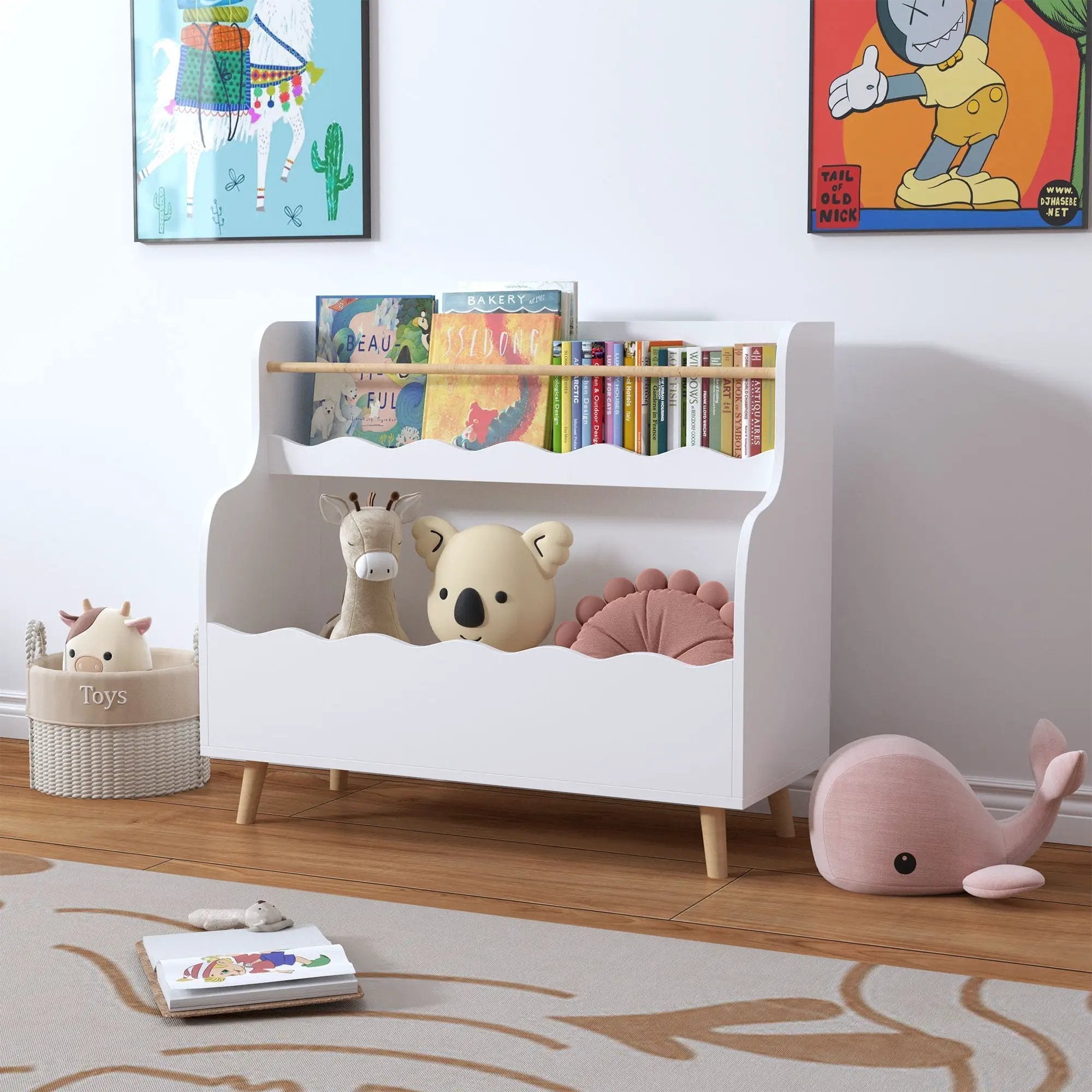 Kids Bookcase, Children Book Organizer Toy Storage Cabinet - White by HouseOfZazla