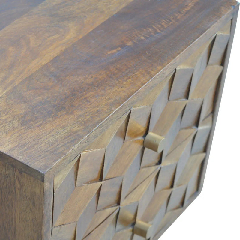 Cube Carved Bedside Table Nightstand - Chestnut by Unique Piece Furniture