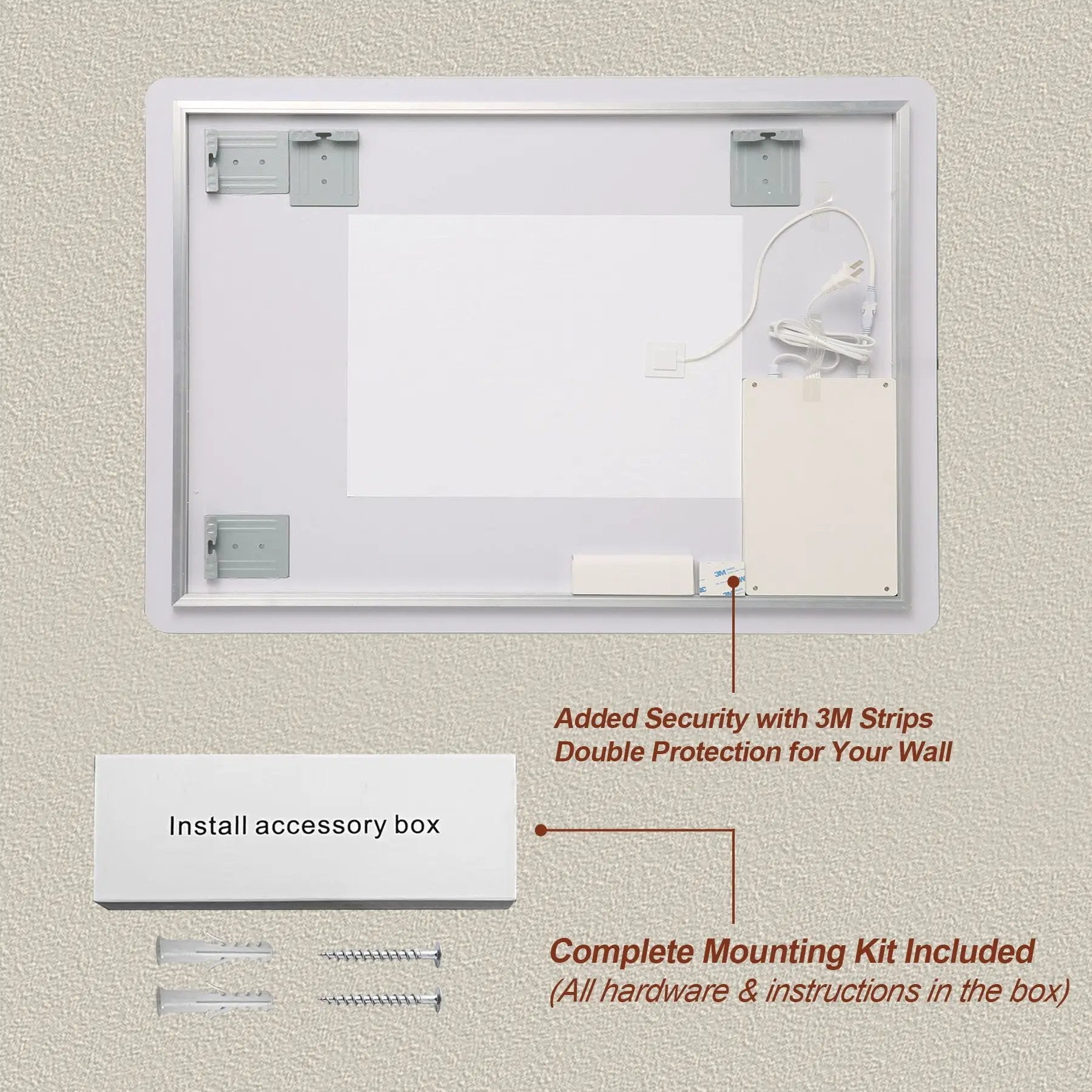 Wall Mounted LED Lighting Mirror With 3 Color Lighting, Dimming, Waterproof, Anti Fog, Touch Switch - Silver by HouseOfZazla