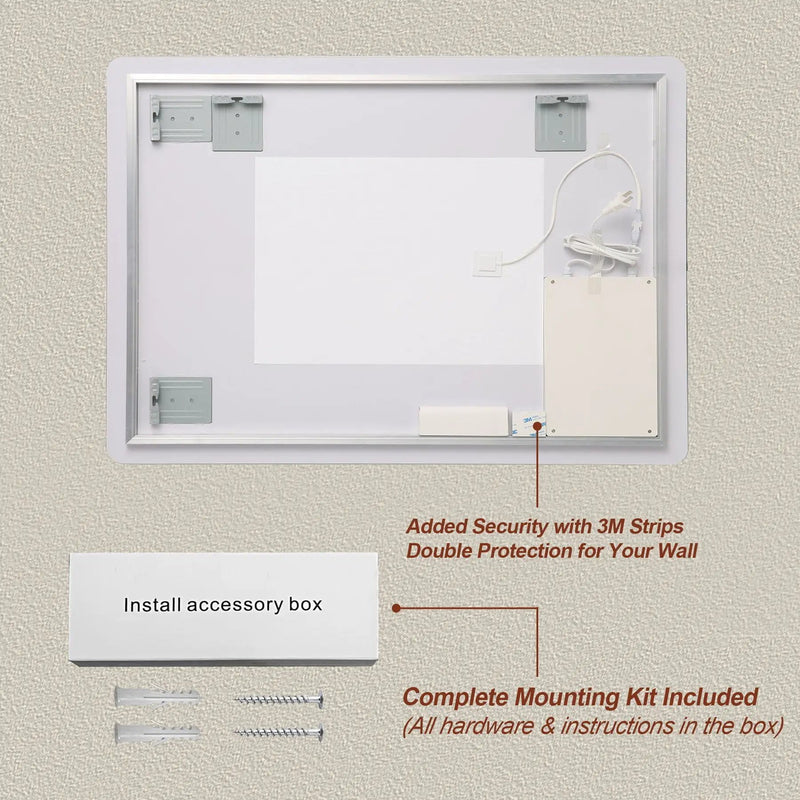 Wall Mounted LED Lighting Mirror With 3 Color Lighting, Dimming, Waterproof, Anti Fog, Touch Switch - Silver by HouseOfZazla
