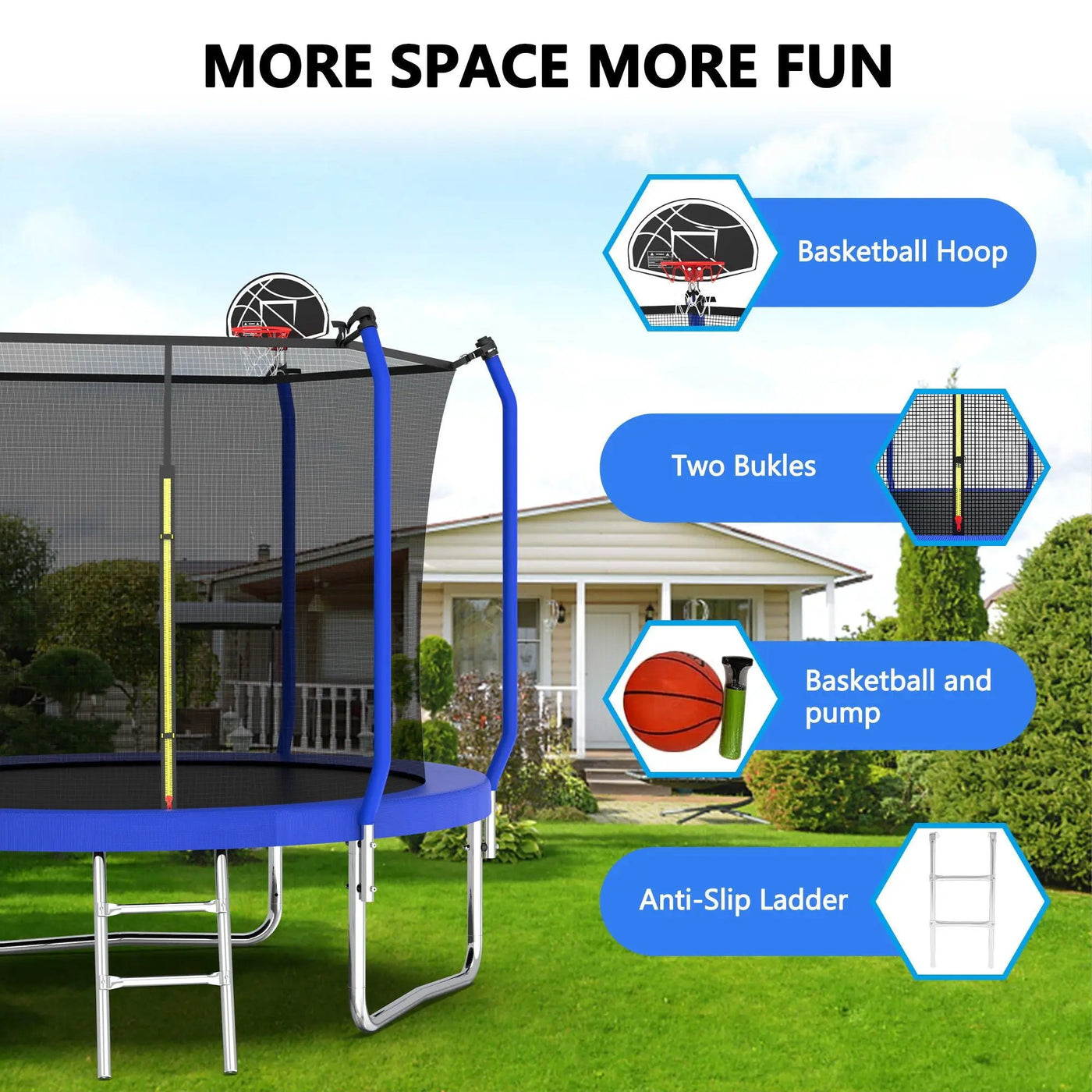 Trampoline With Basketball Hoop, Astm Approved Reinforced Type Outdoor Trampoline With Enclosure Net by HouseOfZazla