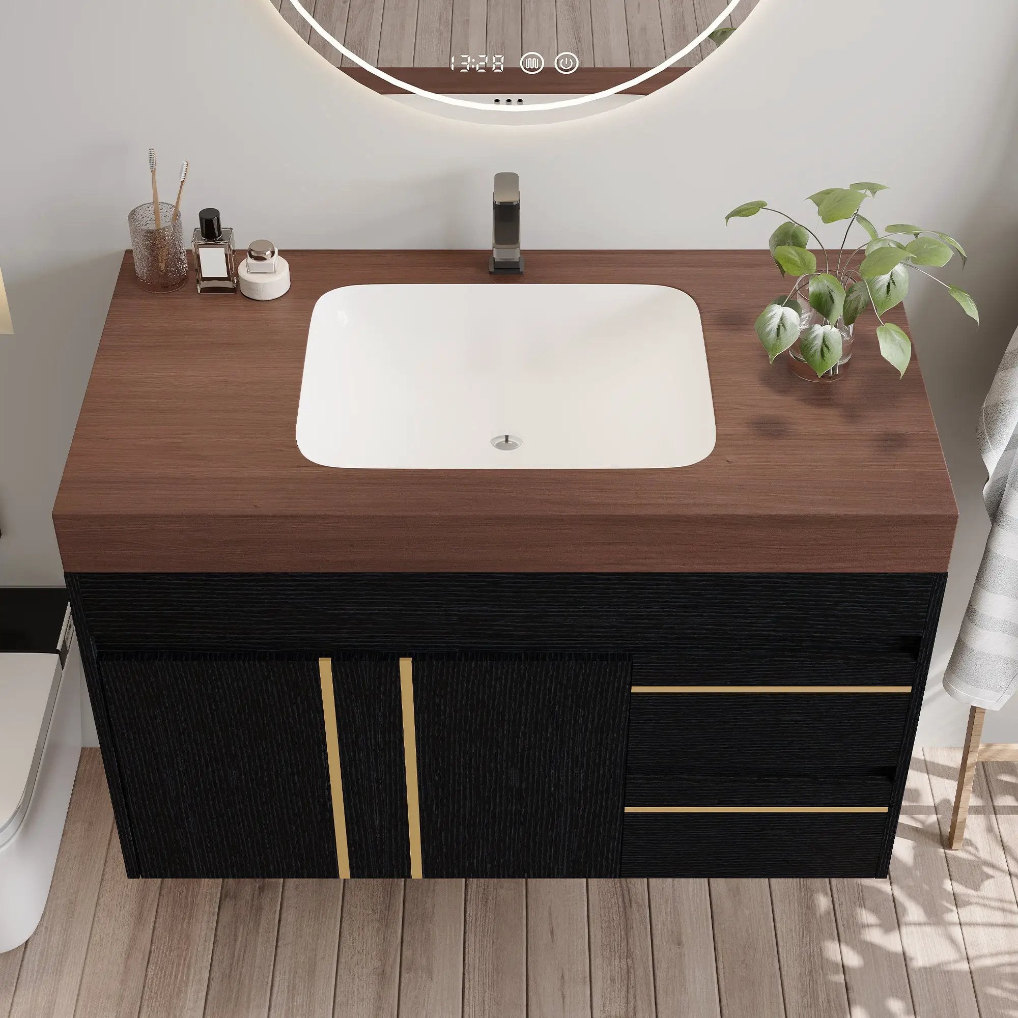 36" Floating Bathroom Vanity with Ceramic Sink and Faux Marble Top by HouseOfZazla
