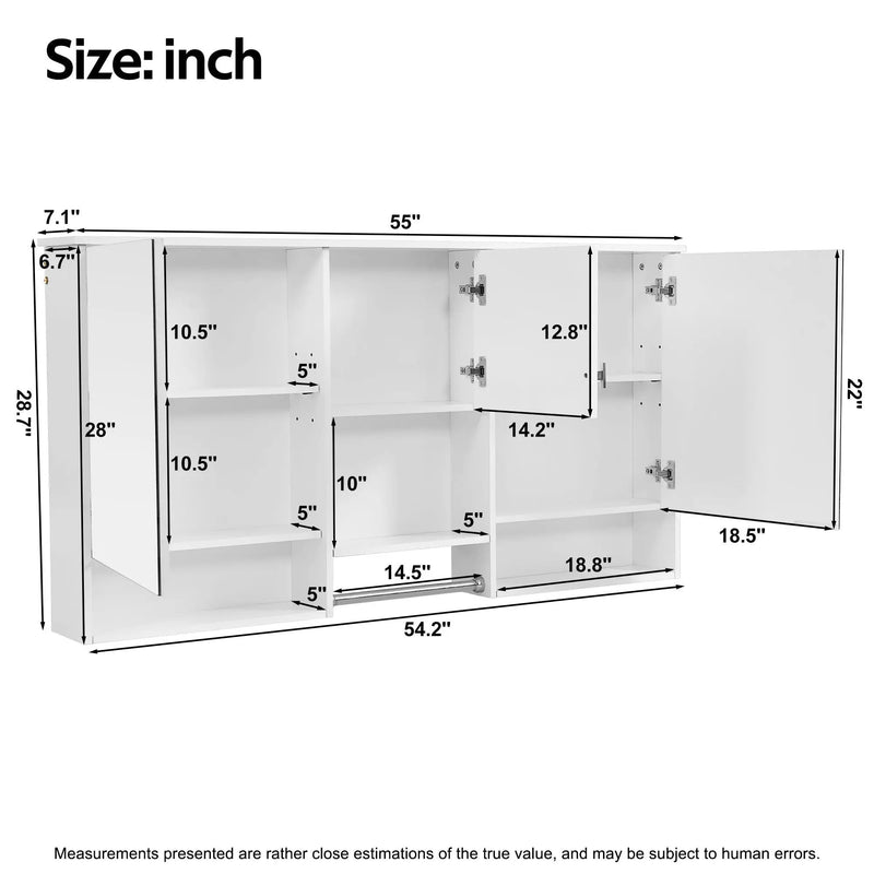 Wall-Mount 3-In-1 Mirror Cabinet With Adjustable Shelf, Soft-Closing Hinges, Rectangular Design - White by HouseOfZazla