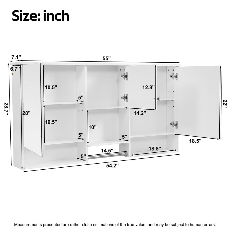 Wall-Mount 3-In-1 Mirror Cabinet with Adjustable Shelf - White, photo 2 of 4