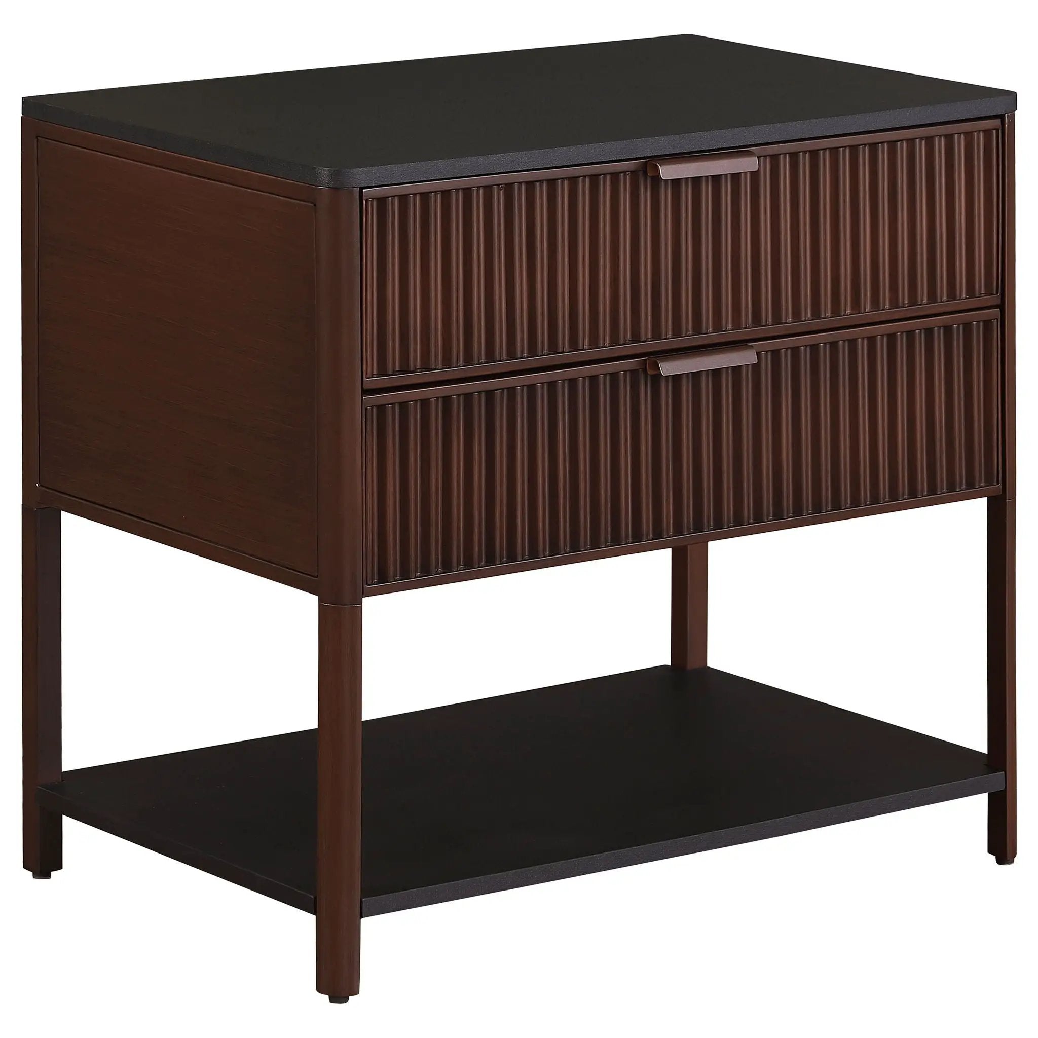 Tova - 2 Drawer Side Table With Shelf - Dark Brown by HouseOfZazla