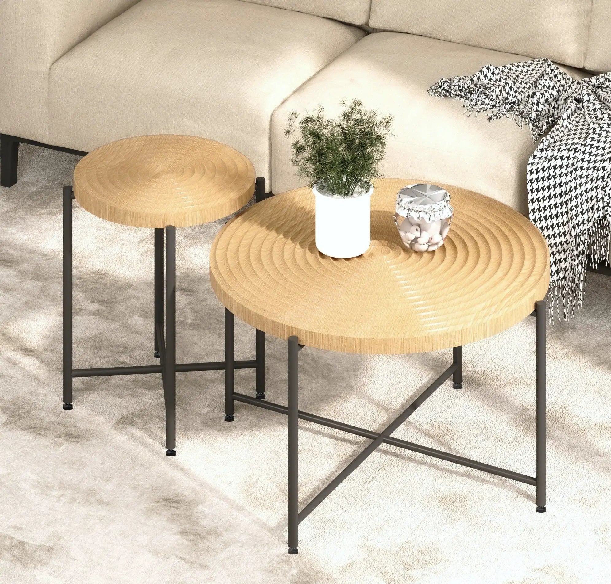 Coffee And End Table Set Waterproof Cover, Distressed Cylindrical Design, Legs Classic Rustic Charm (Set of 2) by HouseOfZazla