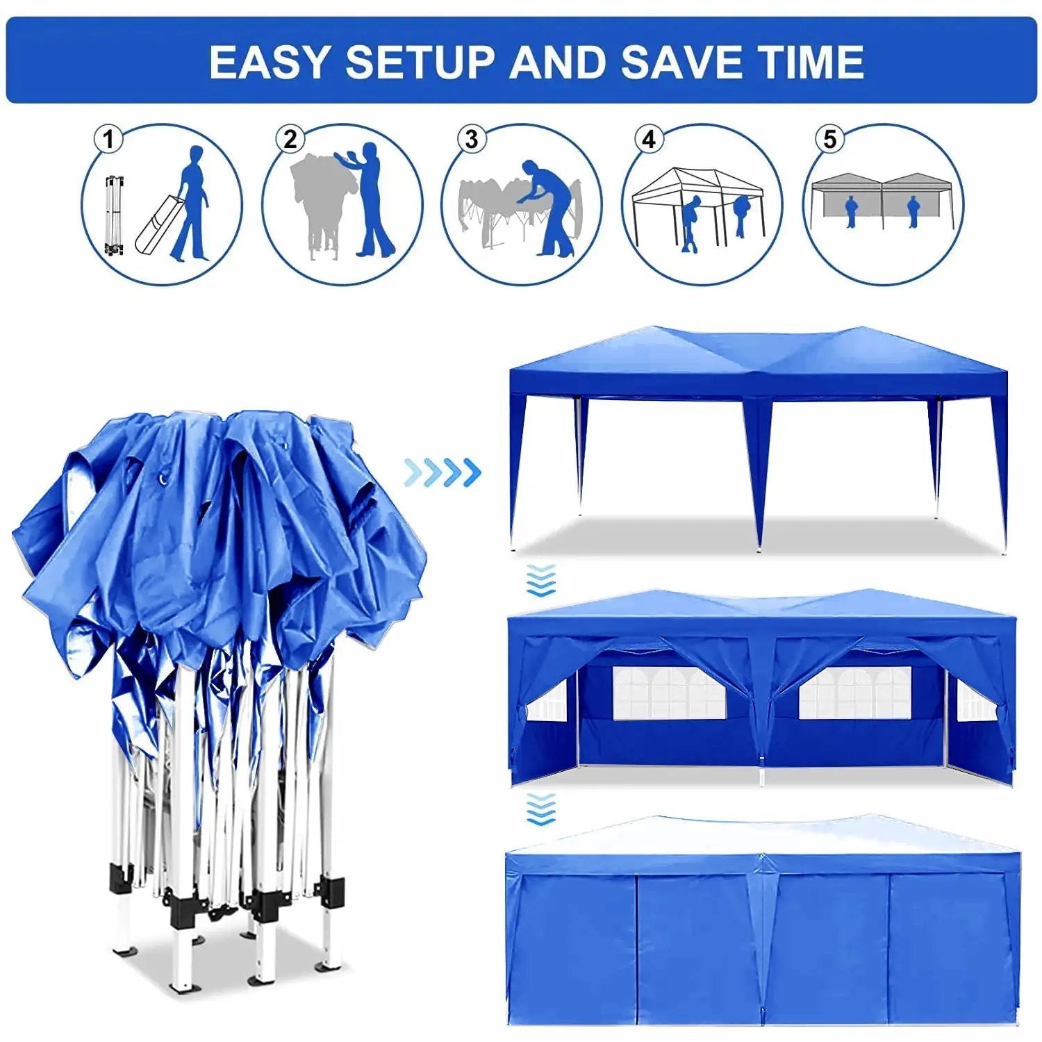 10'X20' Folding Canopy With 6 Removable Sidewalls Outdoor Event Shelter UPF 50+ Gazebo Portable Tents For Parties Beach Camping Wedding Ez Pop Up Canopy by Unique Piece Furniture