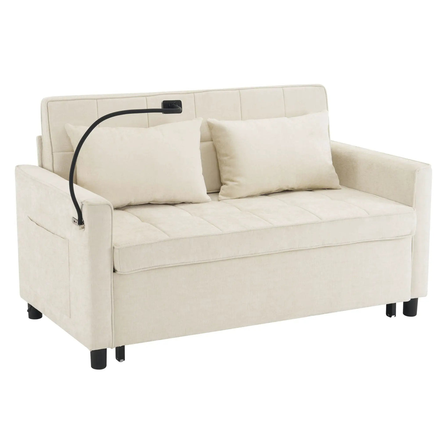 Pull-Out Sleeper Sofa With Reversible Backrest Cushion, Side Pockets, 2 USB Ports And A Phone Holder For Living Room by HouseOfZazla