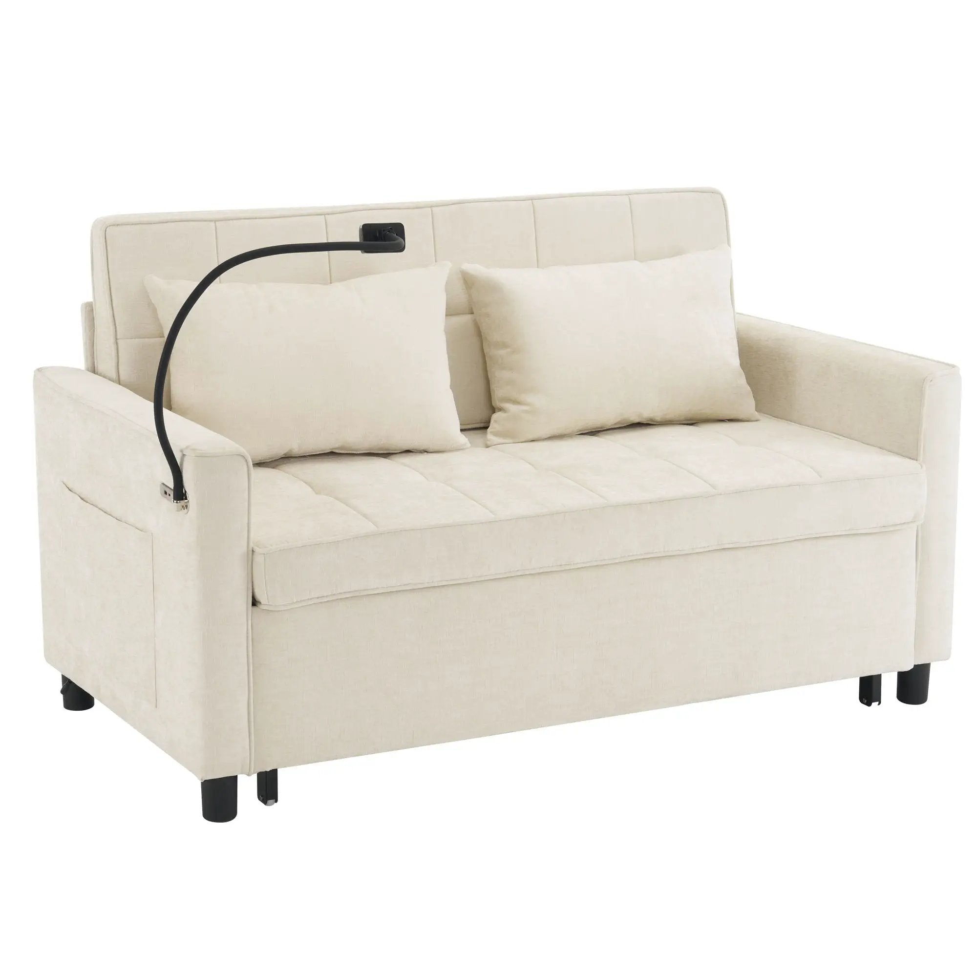 Pull-Out Sleeper Sofa With Reversible Backrest Cushion, Side Pockets, 2 USB Ports And A Phone Holder For Living Room by Unique Piece Furniture