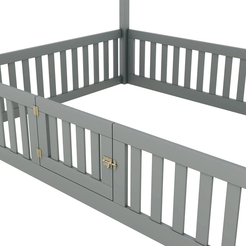 Wood House Bed With Fence And Door by HouseOfZazla