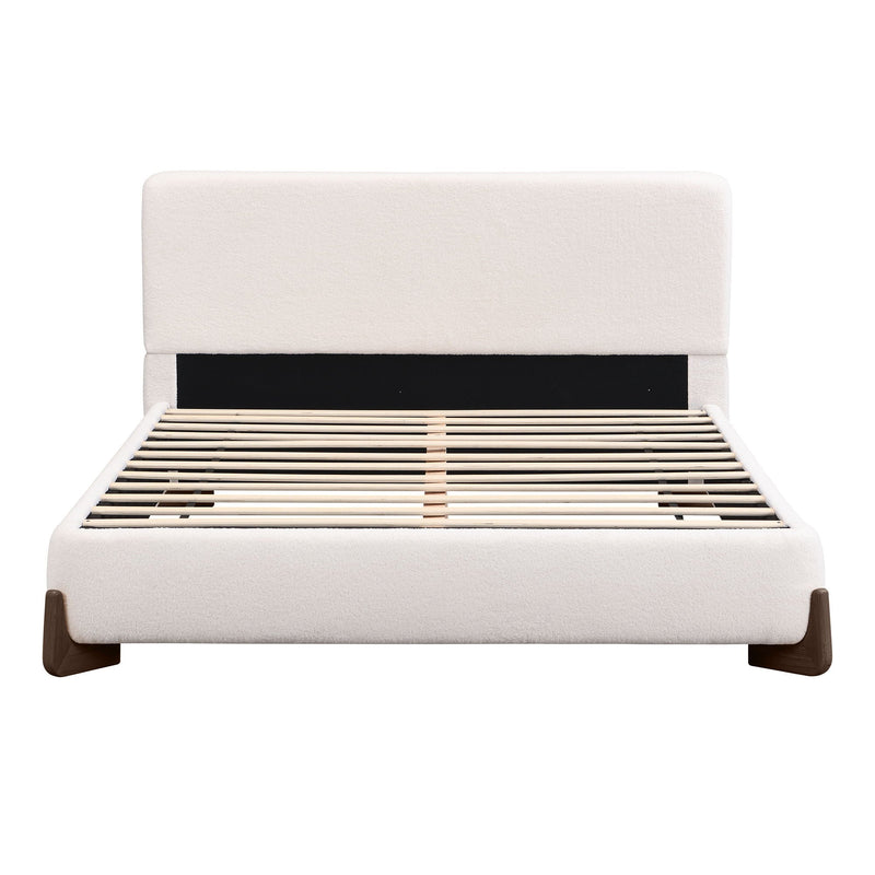 Queen Size Elegant Terry Upholstered Bed - White