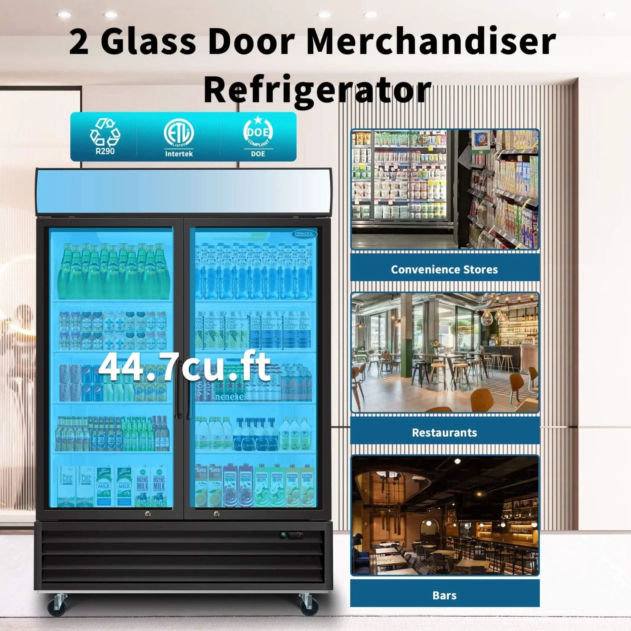 44.7 Cu.Ft Double-Door Commercial Display Merchandising Refrigerator (SAK54692) by SAKSBY WHOLESALE