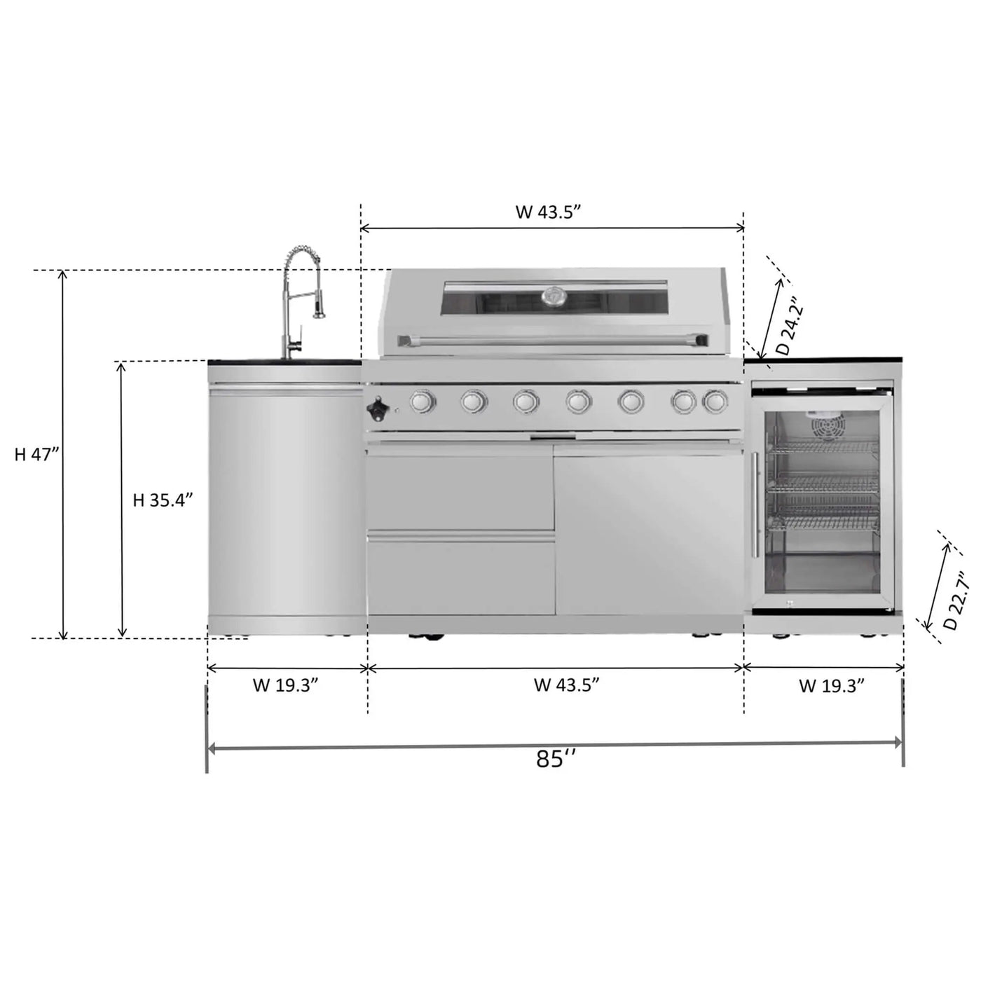 Castelle Flame Verona 44-Inch 6-Burner 85K BTU Stainless Steel Outdoor BBQ Kitchen Grill Island With Wine Cooler, Rotisserie Kit, And Storage Cabinets (SAK97105) by SAKSBY WHOLESALE