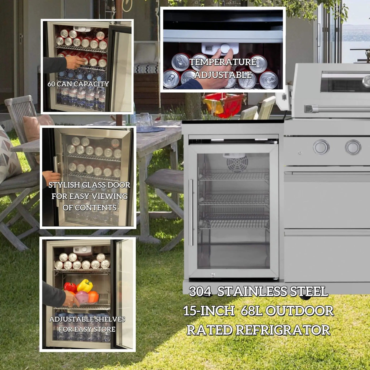 Castelle Flame Verona 44-Inch 6-Burner 85K BTU Stainless Steel Outdoor BBQ Kitchen Grill Island With Wine Cooler, Rotisserie Kit, And Storage Cabinets (SAK97105) by SAKSBY WHOLESALE
