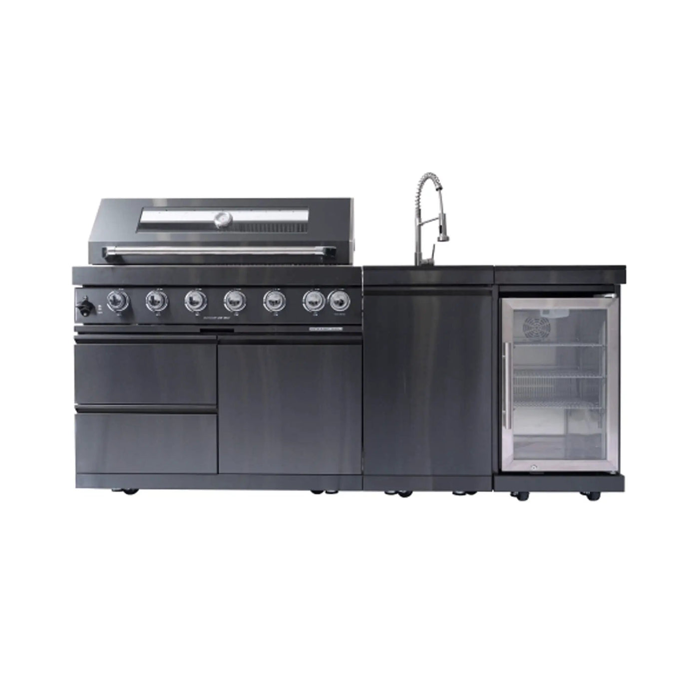 Castelle Flame Verona 44-Inch 6-Burner 85K BTU Stainless Steel Outdoor BBQ Kitchen Grill Island With Wine Cooler, Rotisserie Kit, And Storage Cabinets (SAK97105) by SAKSBY WHOLESALE