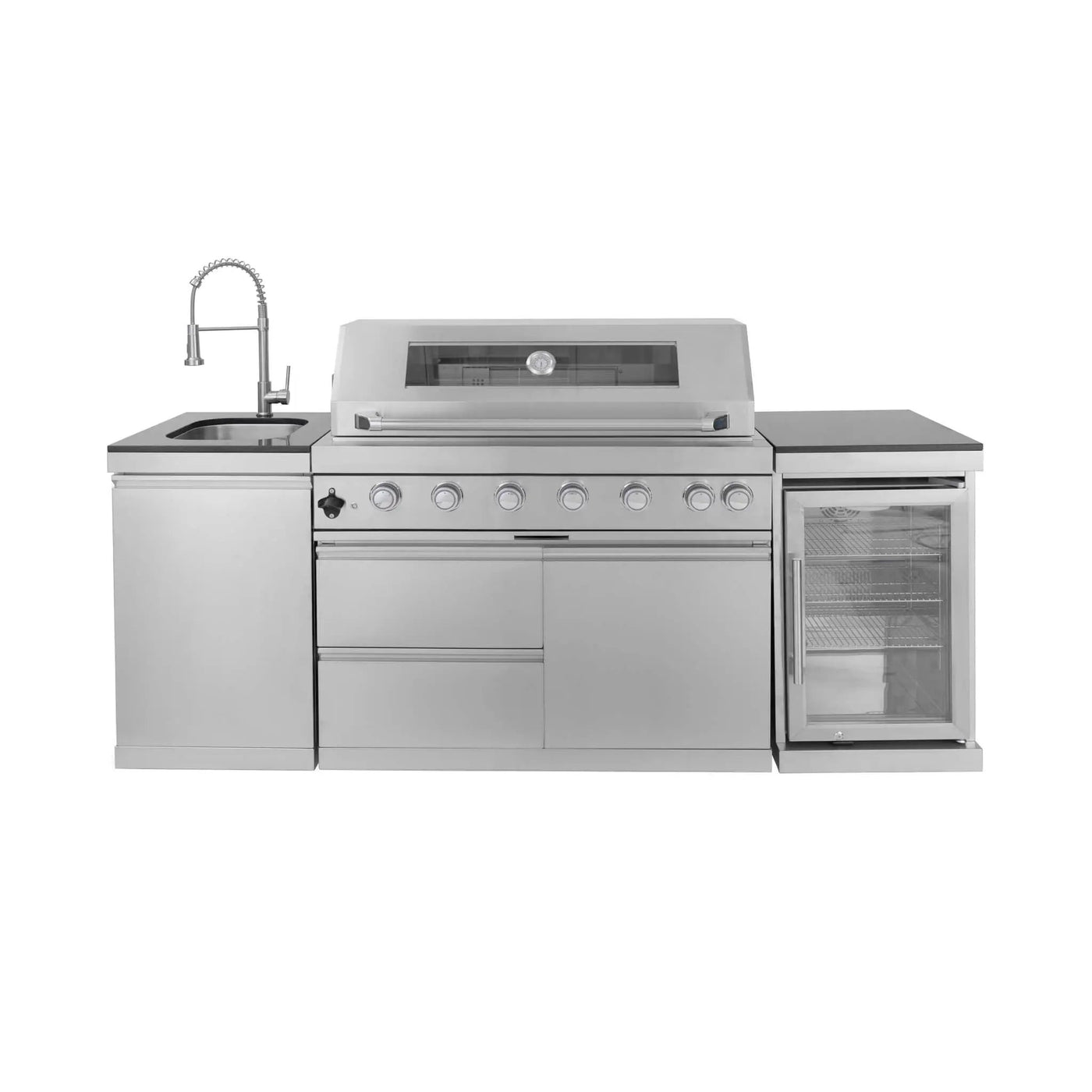Castelle Flame Verona 44-Inch 6-Burner 85K BTU Stainless Steel Outdoor BBQ Kitchen Grill Island With Wine Cooler, Rotisserie Kit, And Storage Cabinets (SAK97105) by SAKSBY WHOLESALE