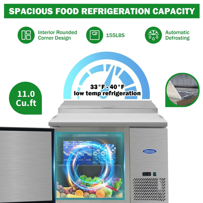 44-Inch Commercial Pizza Prep Table With Built-In 11 Cu.Ft Refrigerator (SAK09621) by SAKSBY WHOLESALE