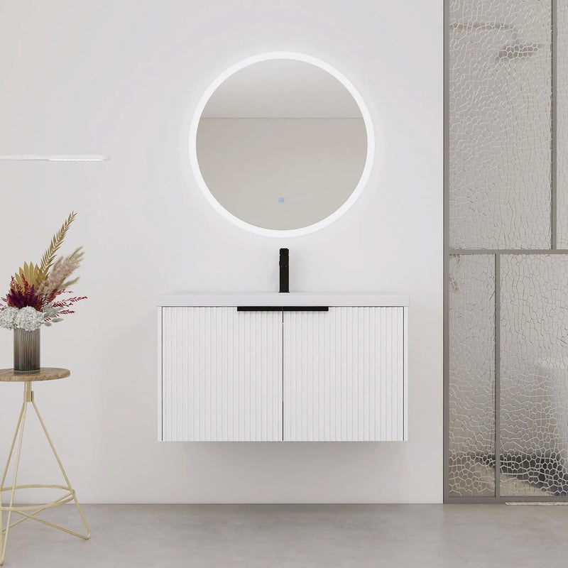 Contemporary Wall Mounted Bathroom Vanity With Resin Double Sink by Unique Piece Furniture