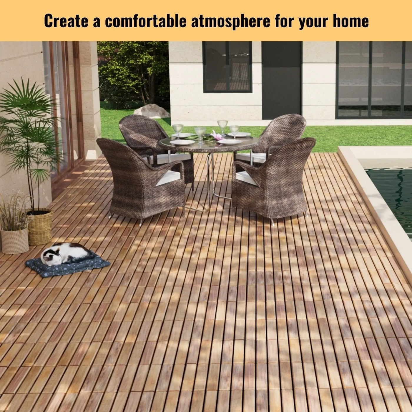 Interlocking Deck Tiles Striped Pattern Waterproof Brown by HouseOfZazla