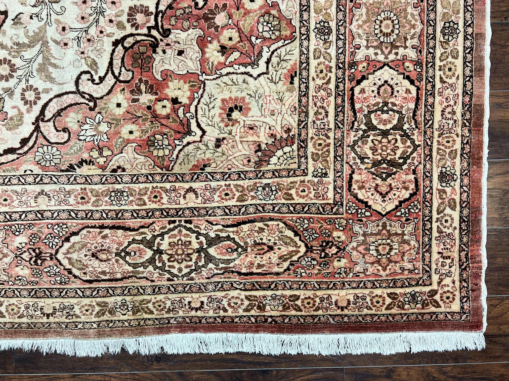 Antique Persian Tabriz Rug 10x12, Wool Hand Knotted Oriental Carpet, Beige Light Red, Floral Medallion by Jewel Rugs