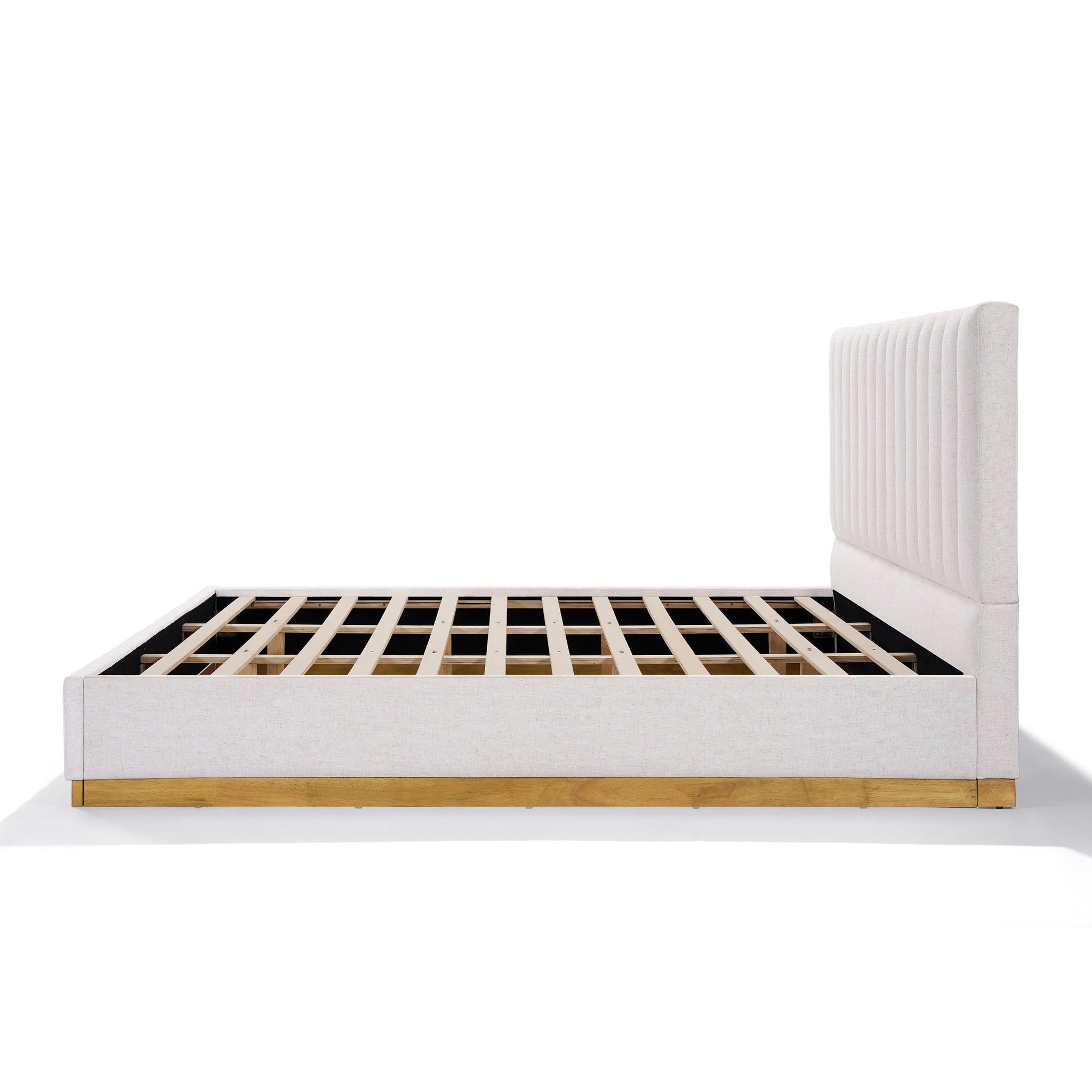 King Size Bed Frame With Linen Upholstery and Solid Wood Base by HouseOfZazla