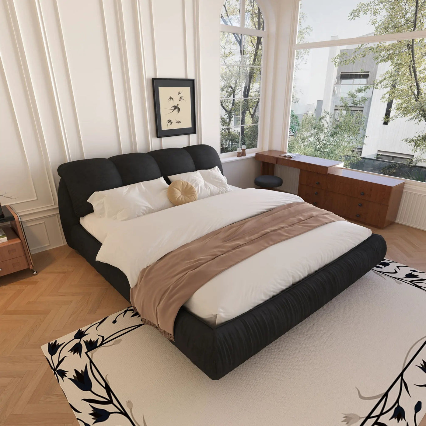 Luxury Upholstered Platform Bed With Oversized Padded Backrest And Solid Wood Frame by HouseOfZazla
