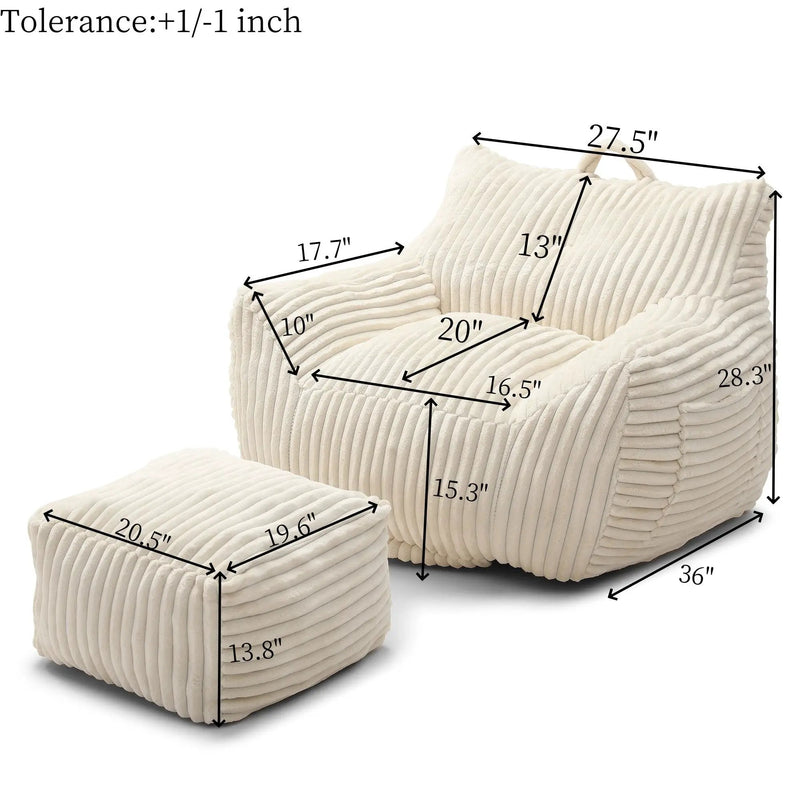 Giant Bean Bag Chair With Armrests And Footstool by HouseOfZazla