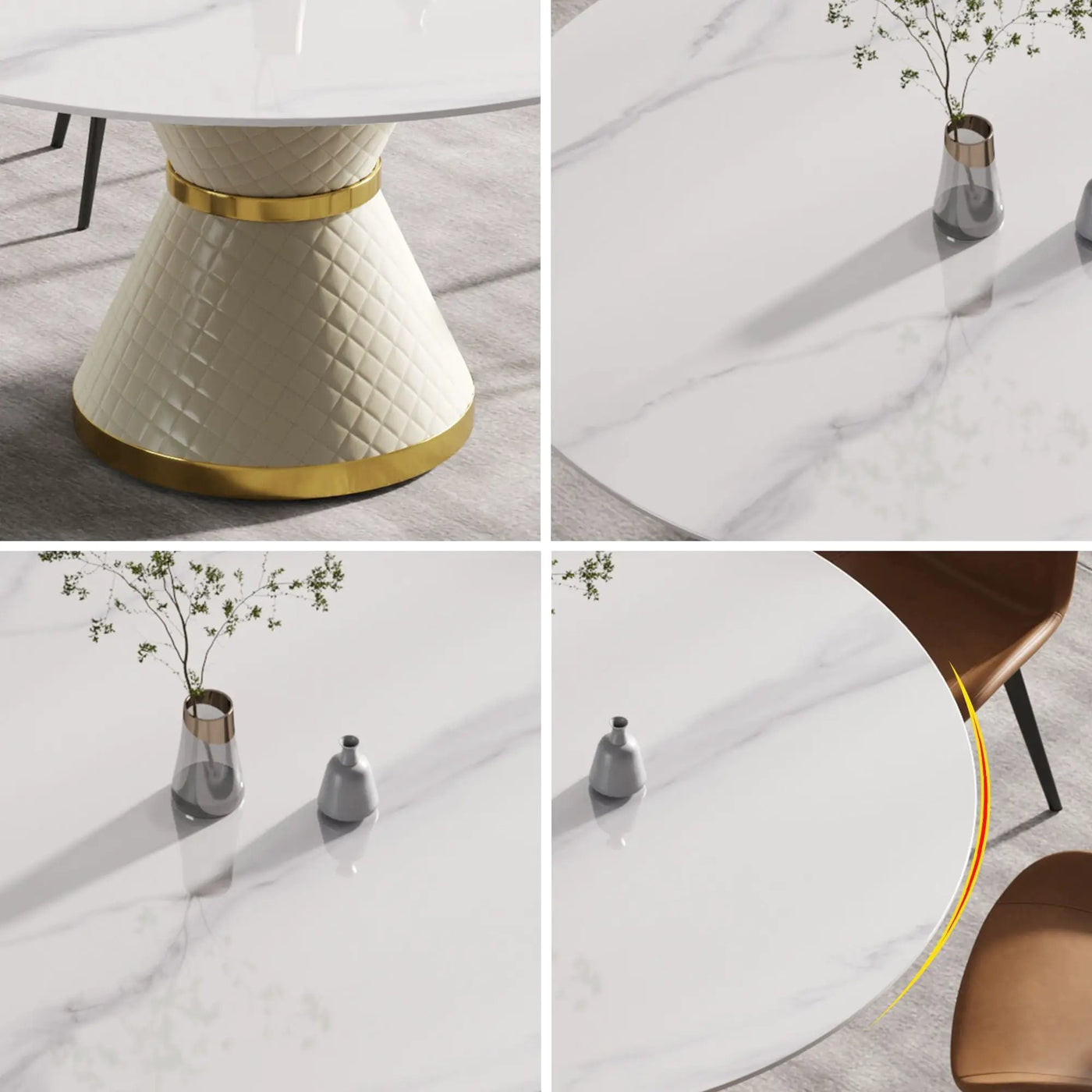 Modern Artificial Stone Round Carbon Steel Base Dining Table, Can Accommodate 6 People by HouseOfZazla