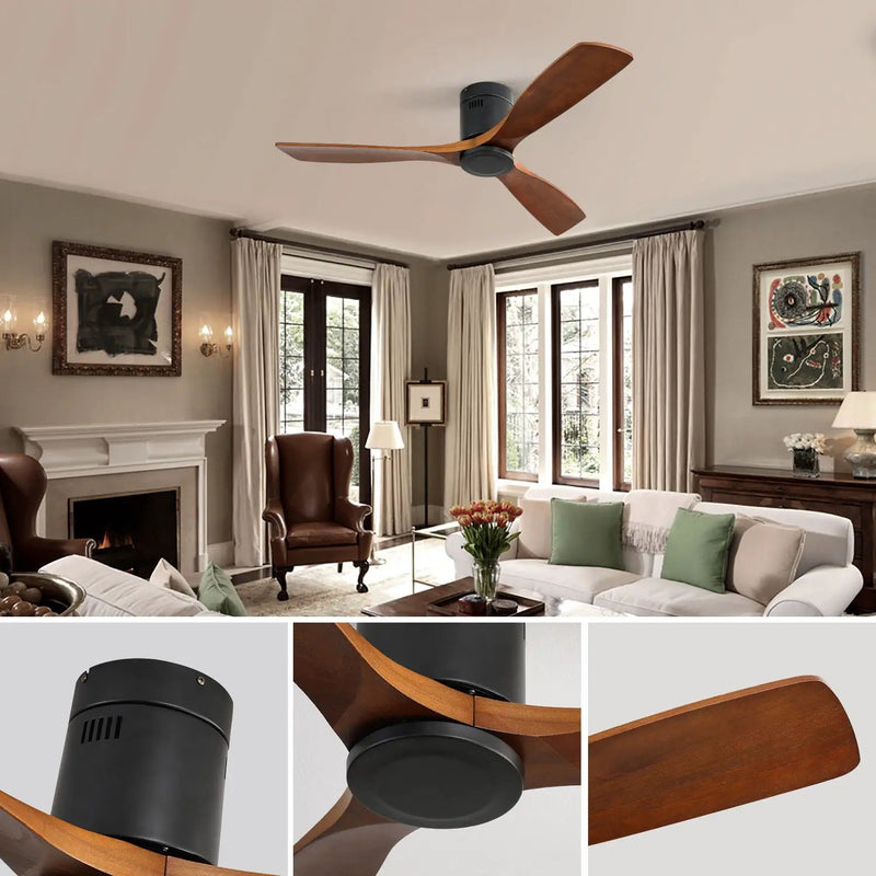 Ceiling Fan With 3 Solid Blades, Remote Controlled Reversible DC Motor - Black by Unique Piece Furniture